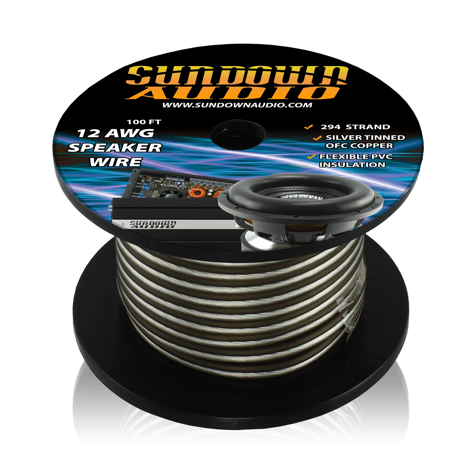 12 Gauge Silver/Black 100' Tinned OFC Oxygen Free Copper Speaker Wire